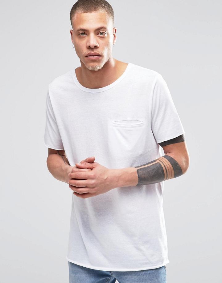 Weekday Spirit Longline Pocket T-shirt In White - White