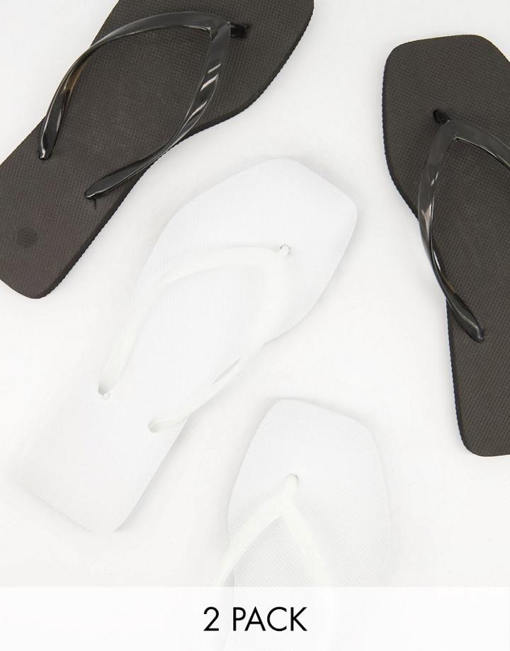 Truffle Collection 2 Pack Square Toe Flip Flops In Black And White-multi