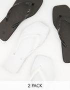 Truffle Collection 2 Pack Square Toe Flip Flops In Black And White-multi