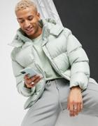 Asos Design Recycled Puffer Jacket With Detachable Hood In Light Green