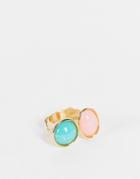 Glamorous Double Pastel Stone Statement Ring In Gold