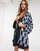 Asos Design Embellished Checkerboard Kimono-multi