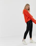 Asos Design Jersey Peg Pants With Animal Print Contrast Bind - Black