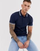 Asos Design Skinny Fit Polo Shirt With Tipping-navy