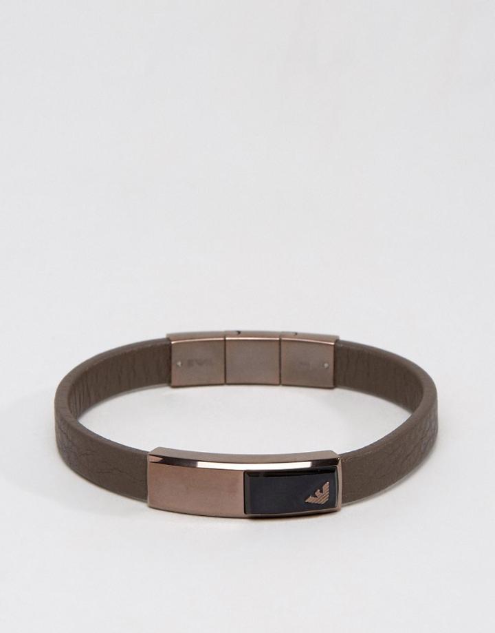 Emporio Armani Eagle Leather Bracelet In Brown - Brown