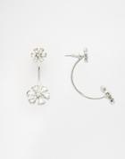 Asos Crystal Flower Statement Swing Earrings - Rhodium
