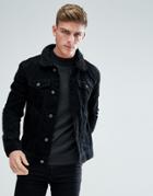 Brave Soul Cord Jacket With Fleece Collar - Black