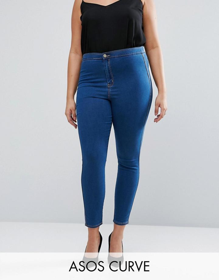 Asos Curve Rivington Jegging In Rich Blue With Tobacco Stitch - Blue