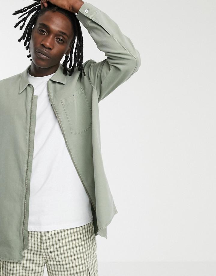 Weekday Denim Full Zip Shirt In Khaki - Green