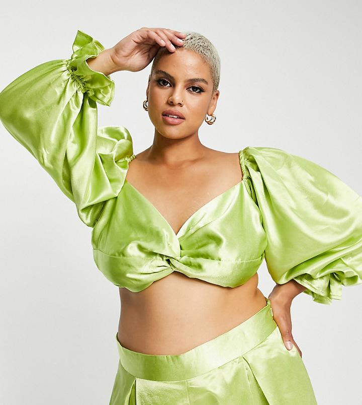 Yaura Plus Crop Top In Olive - Part Of A Set-green
