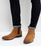 Asos Design Wide Fit Chelsea Boots In Tan Faux Suede - Tan