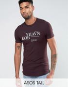Asos Tall Longline Muscle T-shirt With Kobenhavn Print And Side Zips - Purple