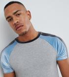 Asos Design Tall Muscle T-shirt With Velour Panel Raglan Sleeves In Gray Marl - Gray