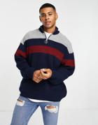 Asos Design Knit Half Zip Ribbed Sweater-multi