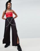 The Ragged Priest X Betsy Johnson Wide Leg Pants With Chain Suspenders - Black
