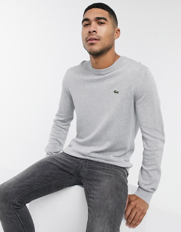Lacoste Logo Crew Neck Knit Sweater In Gray-grey