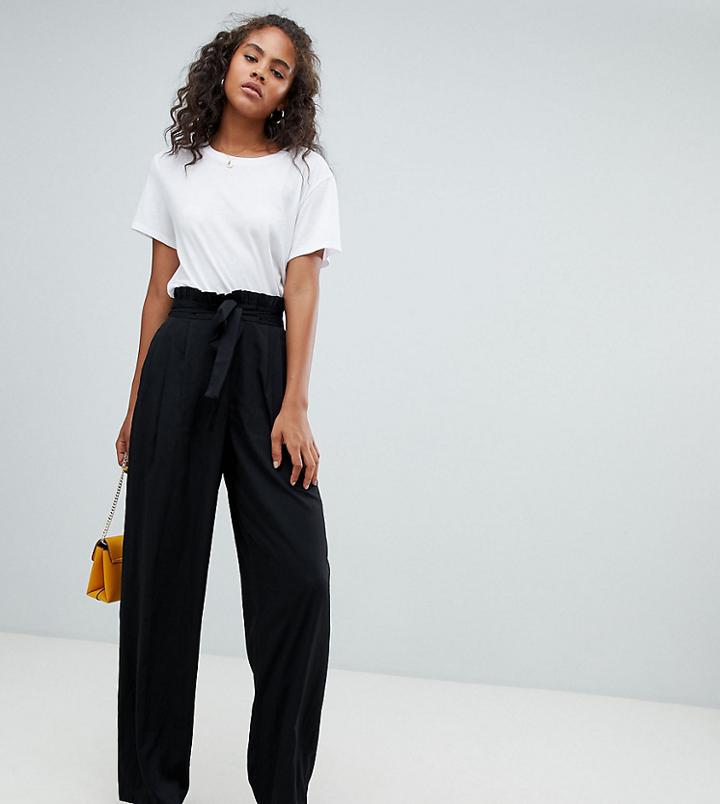 Vero Moda Tall Waist Tie Wide Leg Pants - Black
