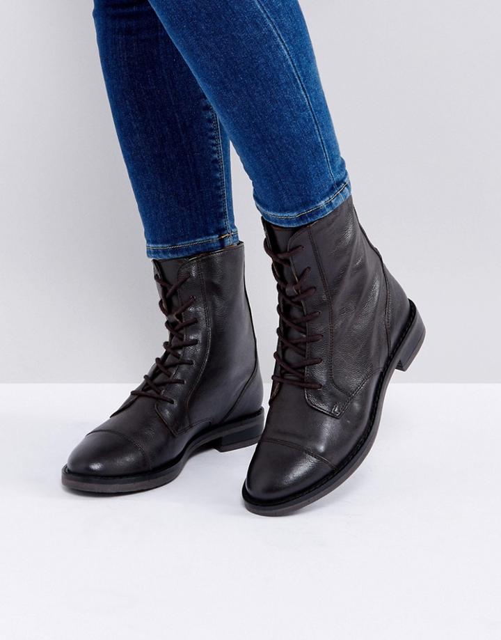 Asos Anywhere Leather Lace Up Boots - Brown