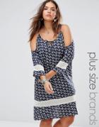 Diya Plus Cold Shoulder Dress With Crochet Inserts - Blue