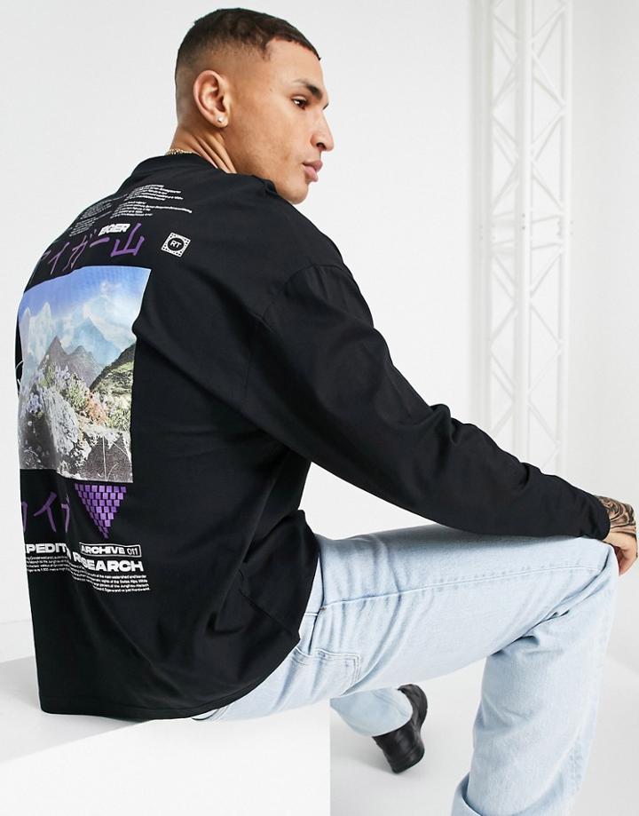 Asos Design Oversized Long Sleeve T-shirt In Black With Photographic Back Print-pink