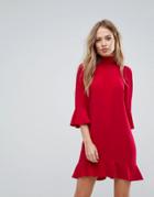 Sisley High Neck Dress With Frill Sleeves - Red
