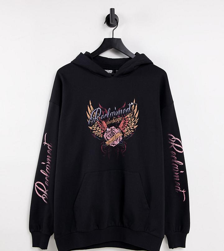 Reclaimed Vintage Inspired Organic Cotton Hoodie With Grunge Band Print-grey