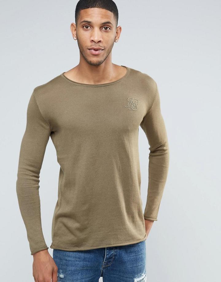 Siksilk Lightweight Sweater With Wide Collar - Green