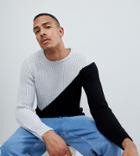 D-struct Tall Diagonal Crew Neck Sweater - White