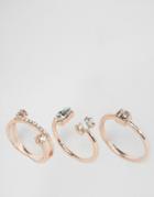 Asos Pack Of 3 Rose Gold Jewel Rings - Copper