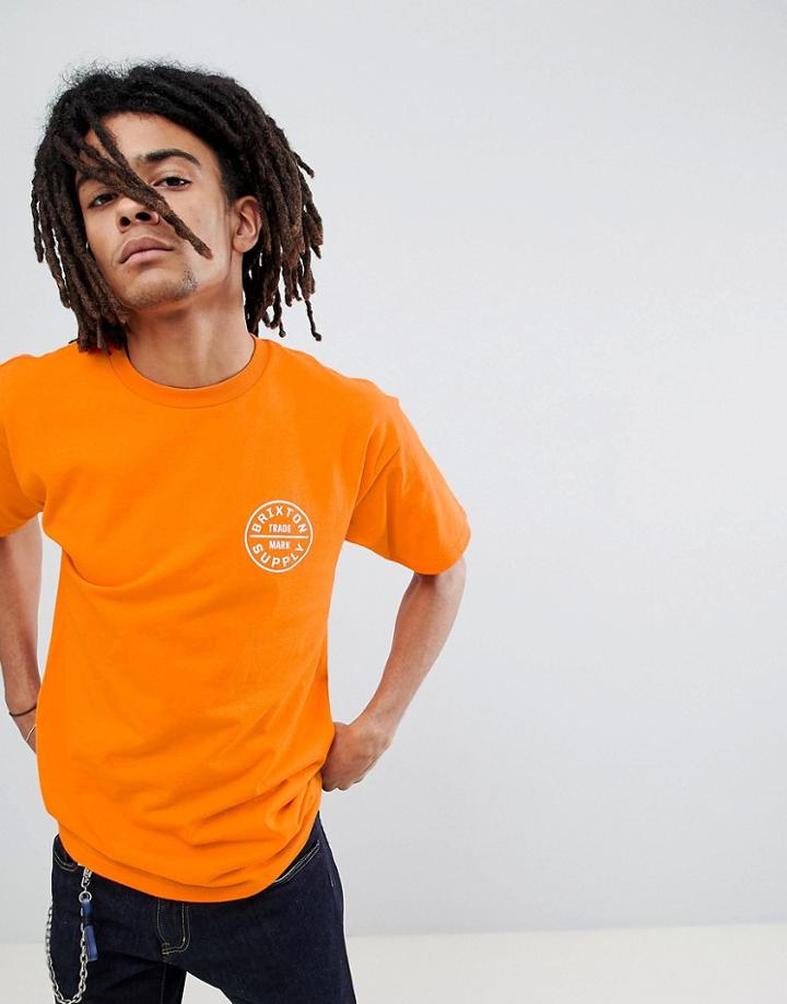 Brixton Oath T-shirt With Back Print In Orange - Orange