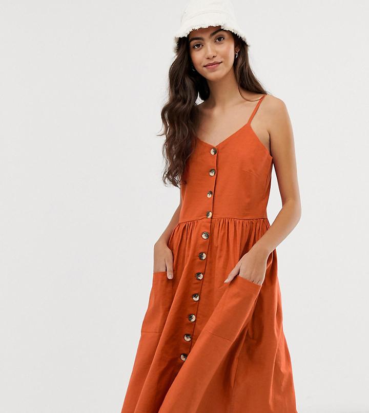 Brave Soul Tall Leah Midi Dress With Button Front - Red