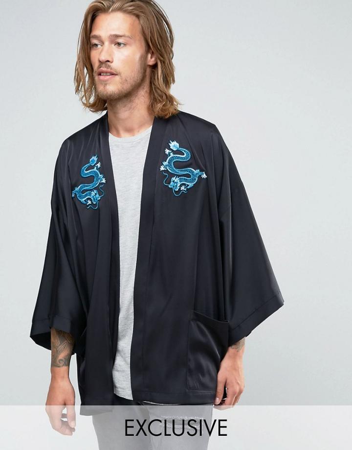 Reclaimed Vintage Souvenir Kimono - Black