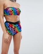 Jaded London Festival Hot Pants In Rainbow Sequins Two-piece - Multi