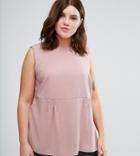 Asos Curve Sleeveless Smock Top With Pleat Detail - Pink