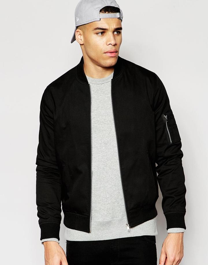 Asos Bomber Jacket With Ma1 Pocket In Black - Black
