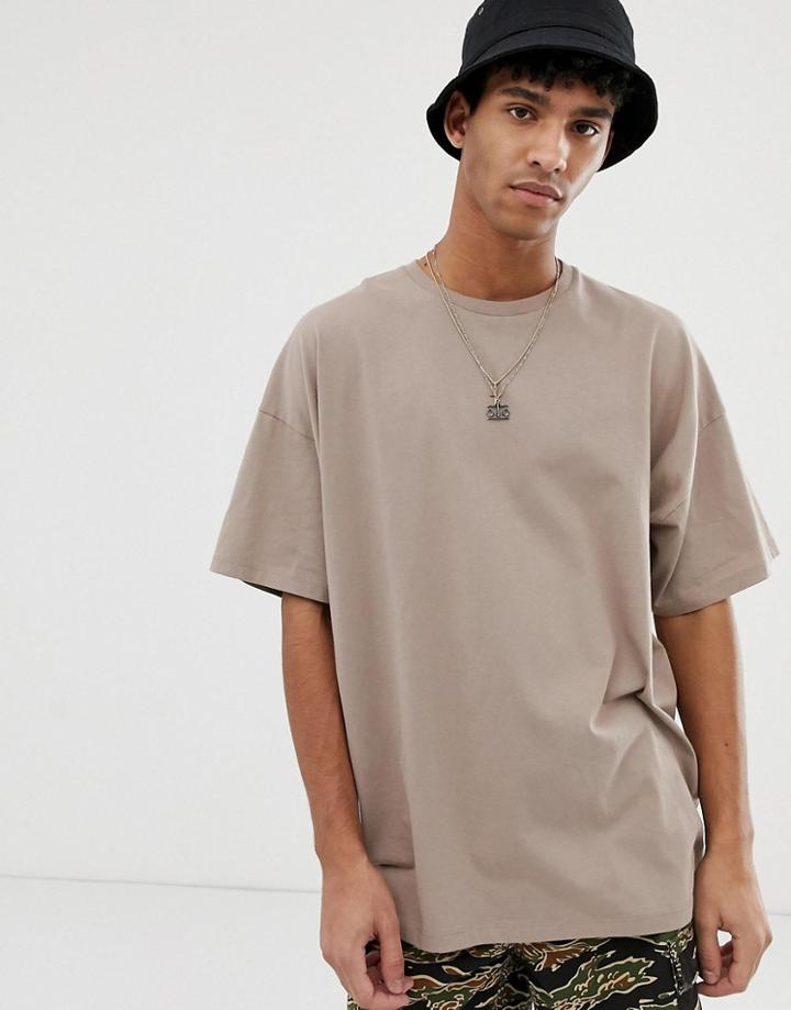 Asos Design Oversized T-shirt With Crew Neck In Beige