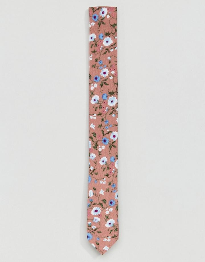 Asos Slim Tie In Pink Floral Design - Pink