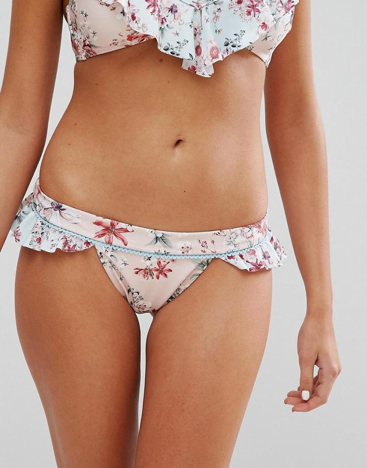 Minkpink Floral Mix Cheeky Frill Bikini Bottom - Multi