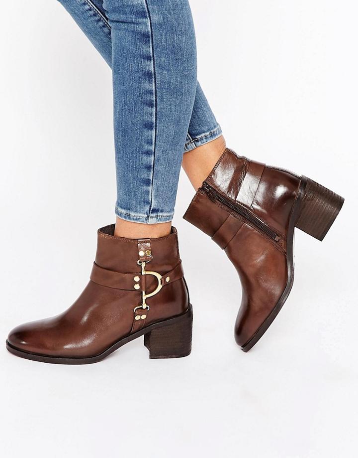 Ravel D-ring Leather Ankle Boots - Brown