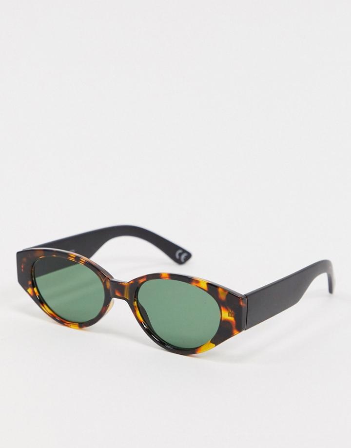 Asos Design Oval Sunglasses In Tort With Matt Black Arms-brown