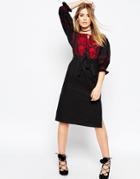 Asos Premium Embroidered Cotton Midi Dress - Black