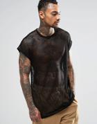 Asos Oversized Sleeveless T-shirt In Mesh - Black
