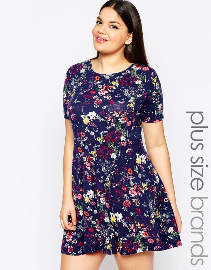Club L Plus Skater Dress In Floral Print - Bold Floral