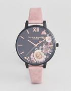 Olivia Burton Ob16em05 Embroidered Dial Leather Watch In Gray - Gray