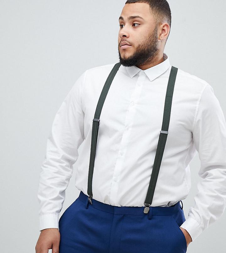 Asos Design Plus Suspenders In Khaki With Vintage Finish - Green