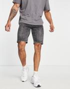Only & Sons Tapered Denim Shorts With Rips In Gray