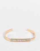 Asos Design Cuff Bracelet With Baguette Crystal In Gold Tone