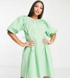 Influence Tall Drawstring Waist Mini Dress In Green Gingham