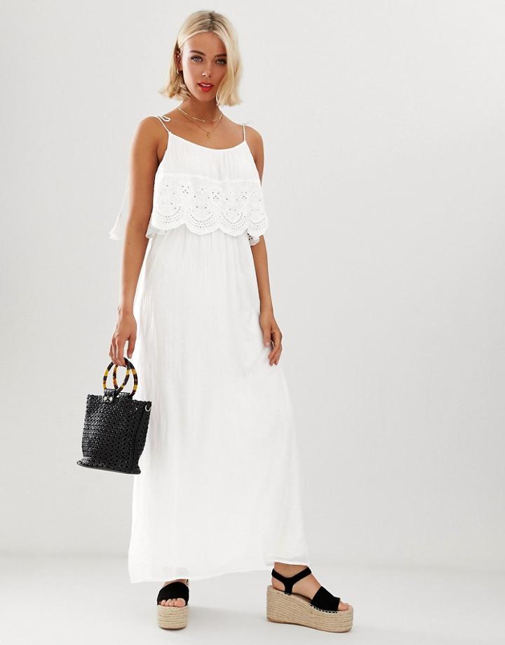 Brave Soul Broderie Anglais Maxi Dress In White - White