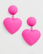 Asos Design Earrings With Heart Drop In Rubber Coating - Pink
